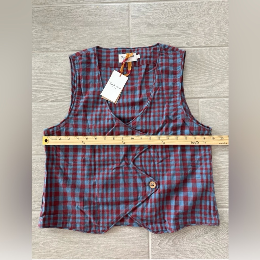 RUJUTA SHETH 100% Handwoven Cotton Carmen Vest Beacon Chex Red Blue Large NWT - Picture 10 of 11